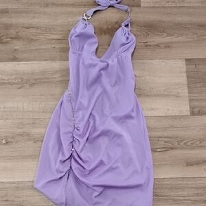 Lavender Halter Dress with Rhinestone Detail